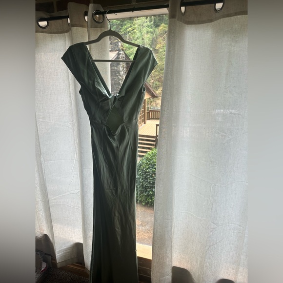 Elegant Sage Satin Maxi Dress - Picture 5 of 7
